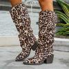 Stylish Square Heel Stack Boots Autumn New Pointed Leopard Print Anti-slip Wear-resistant Sleeve Tall Boots