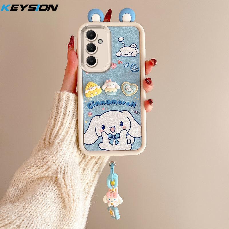 KEYSION Cute Ear 3D Cartoon Case for Samsung A54 5G A34 with Bracelet Soft Silicone Shockproof Phone Cover for Galaxy A24 A14 LTE