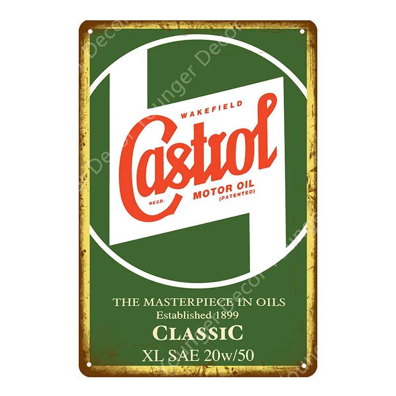 Винтажные знаки моторного масла Texaco Sky Chief Castrol BP Металлический плакат Настенное искусство Картина Тарелка Гараж Бензин Бензоколонка Декор YJ