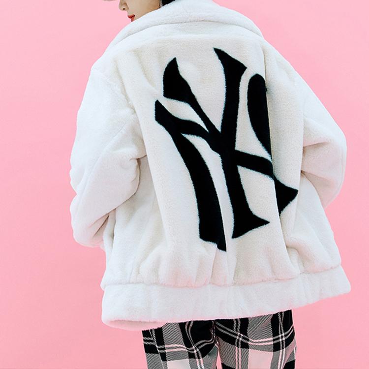 New MLB Base Logo Velvet Jackets Unisex White 3AJPF0416-50CRS