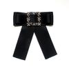Vintage Crystal Rhinestones Jewelry Bowtie Polyester Collar Pretied Necktie Clip  Women