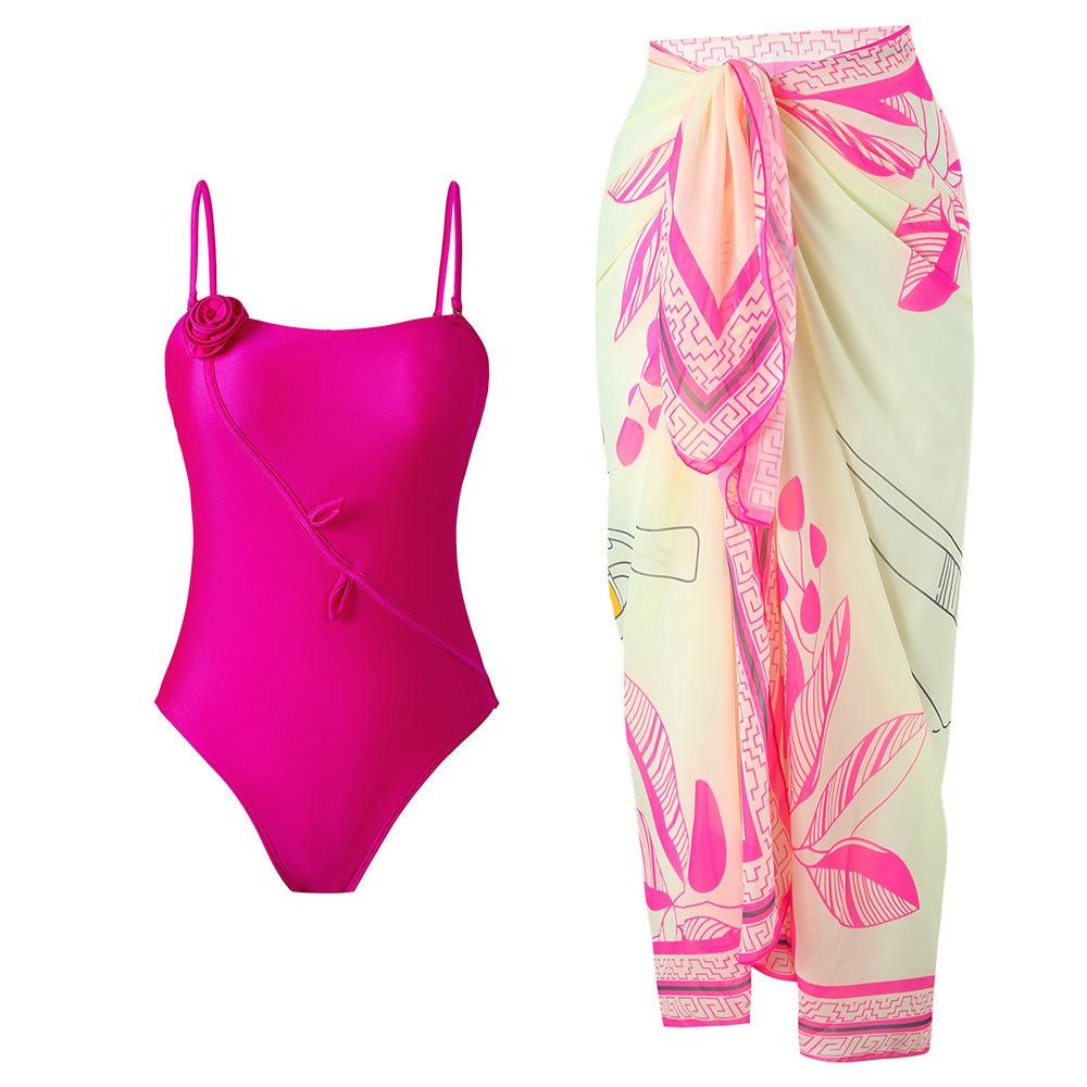 Новый 3D трехмерный цветочный цельный купальник для женщин французский ретро сексуальный купальник с юбкой комплект