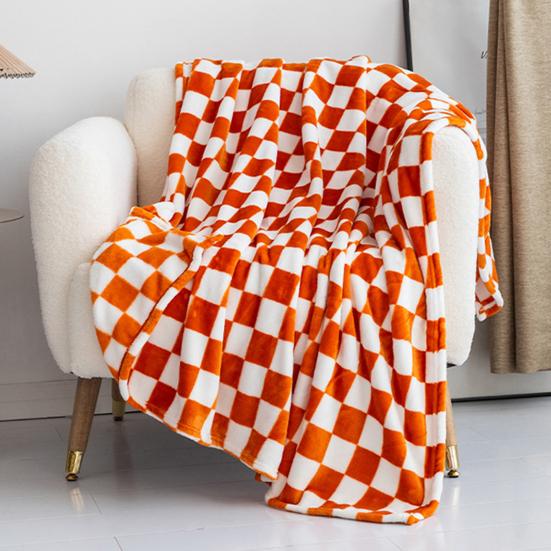 Throw Blanket Checkerboard Design Coldproof Polyester Bedroom Bed Winter Warm Flannel Blanket