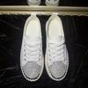 Women's Rhinestone Flat Sneakers - Stylish Lace Up Low Top Shoes for Outdoor Activities