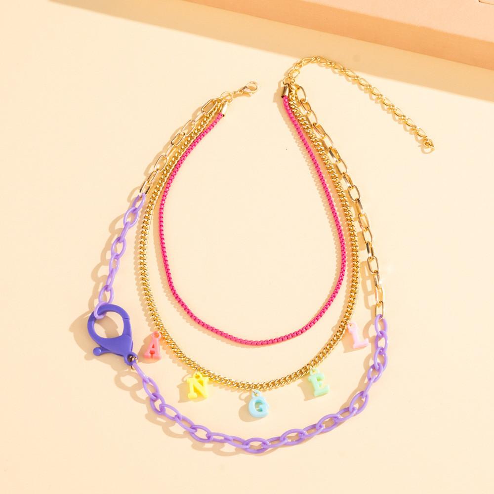 Модное многослойное ожерелье из сплава с буквами и черепом и фруктами для модных женщин