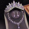Luxury Princess Purple Crown With Necklace Earrings Sets Women Bridal Jewelry Set Wedding Accessories