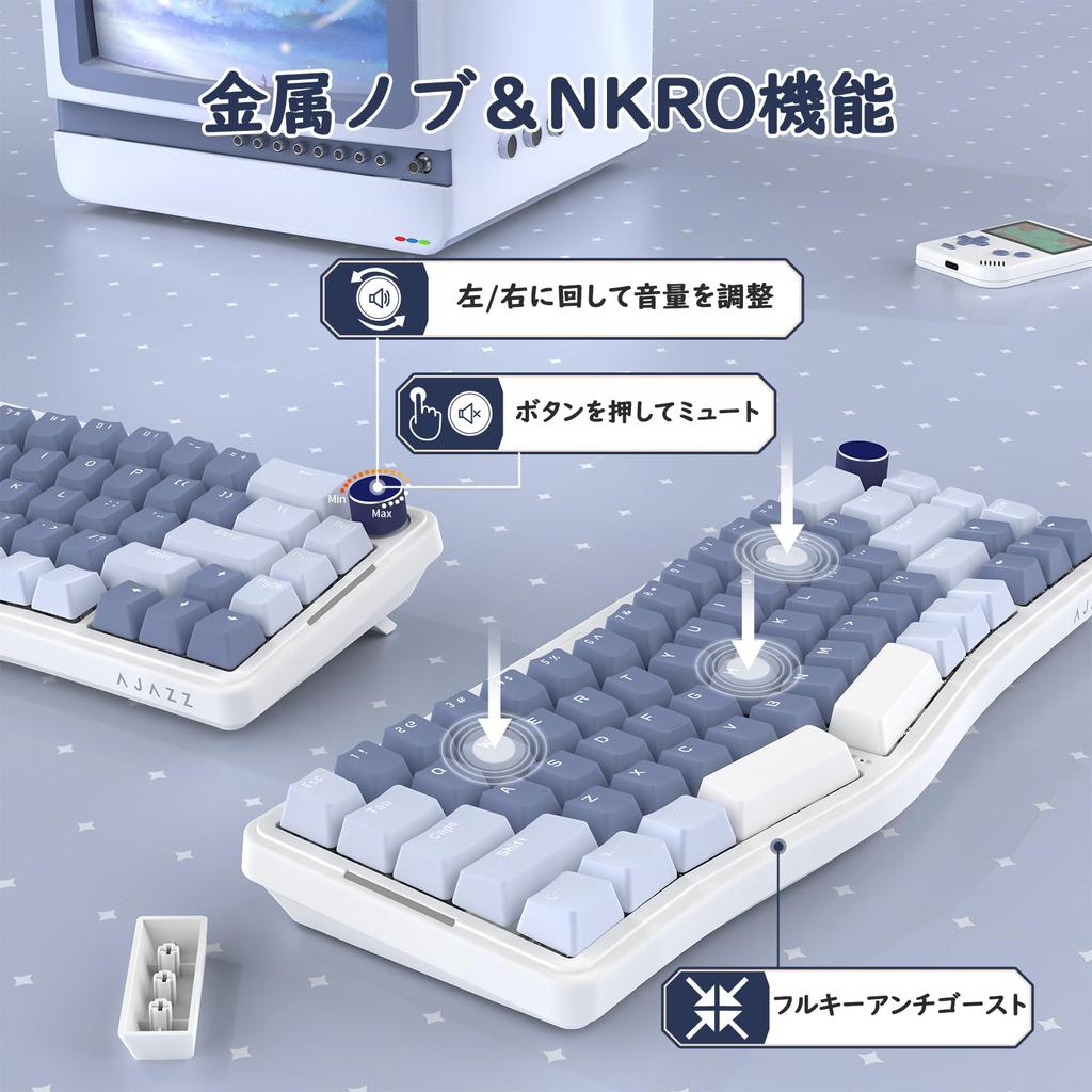 AKS068 Gaming Keyboard, Alice Layout, 68 Anti-Ghosting Keys, Gasket Construction, Hot-Swappable Ergonomic Design, South-Facing RGB Backlighting,