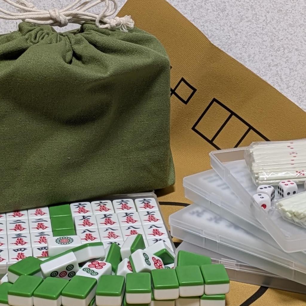 Pokiele 26mm Mahjong Tiles for Mahjong Case with Kinchaku Gentle Colors Dot Women, Hand-stacked Set, Lid, Bag, (Tile Stick, Green)