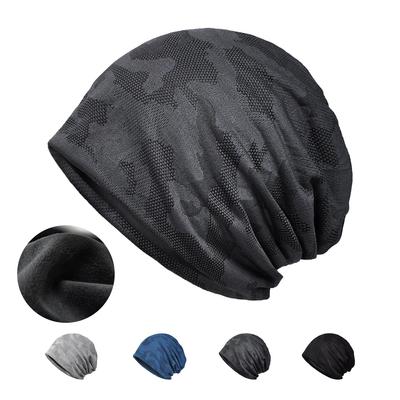 Вязаная Зимняя Холодная Погода Ночная Холодная Погода Большие Размеры Лестная Один Размер Подходит Однотонная Темная [Mmlnrc] Мужская Шапка, Двухслойная, На флисовой подкладке,