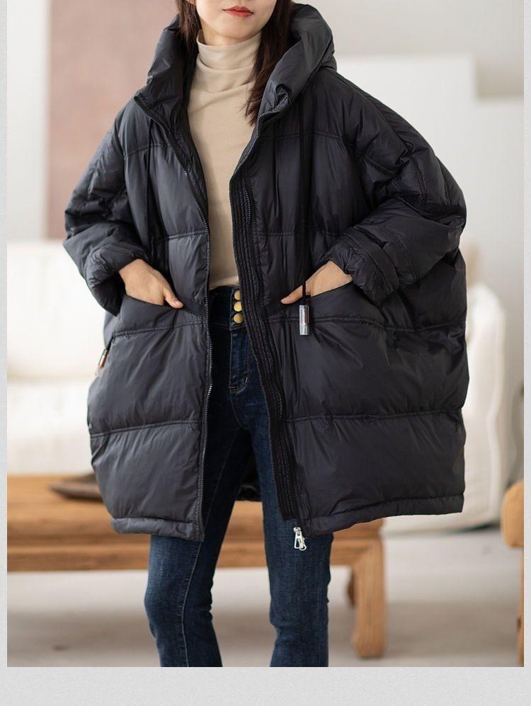 Женская белая куртка на утином пуху, повседневная свободная куртка больших размеров, осенне-зимняя теплая верхняя одежда с капюшоном, пальто в корейском стиле