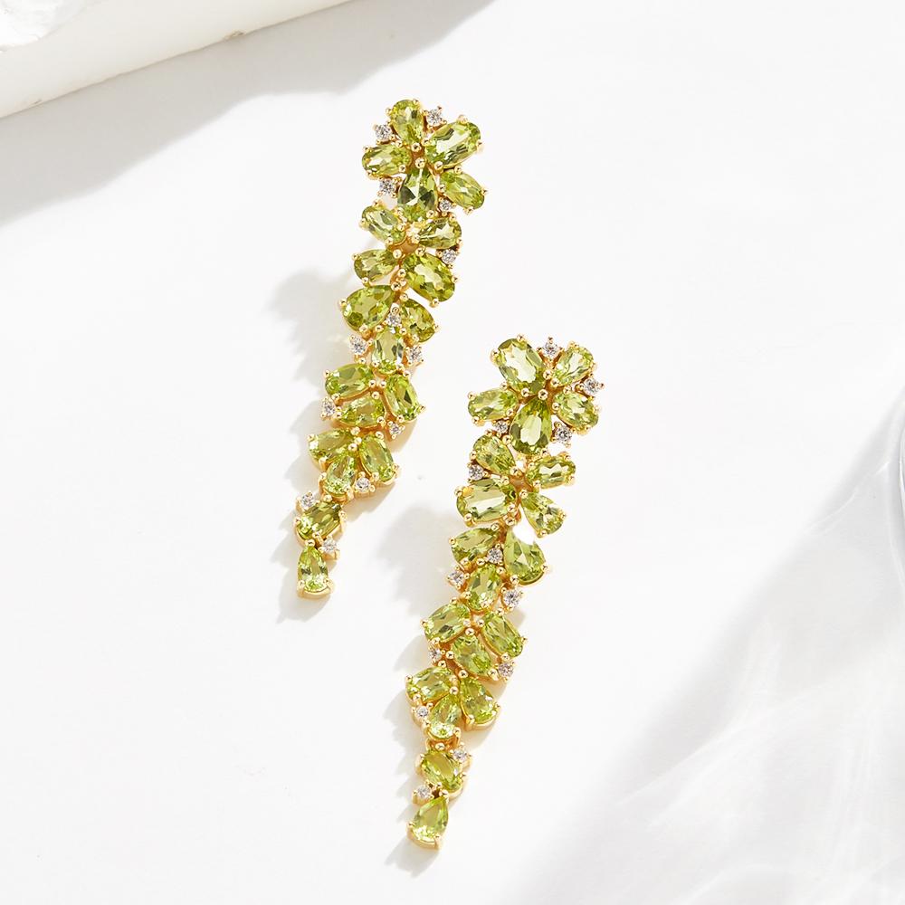 Женские длинные серьги для вечеринки из серебра 925 пробы с натуральным перидотом, дизайн в форме листа, романтические изящные украшения для подарков на помолвку