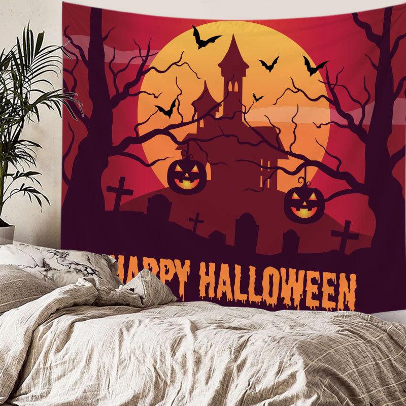 Home bedside room decoration Halloween tapestry, witch skull ghost print hanging cloth, background wall covering