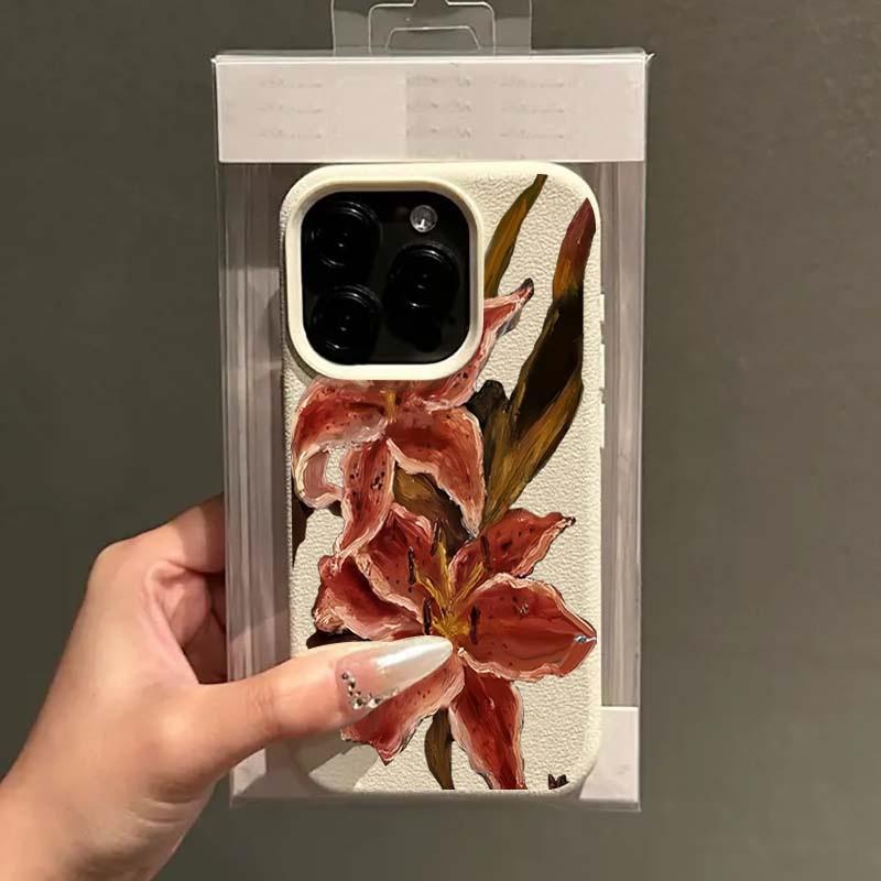 Винтажный художественный масляный рисунок Цветочный чехол для iPhone 17 16 15 14 13 12 11 Pro Max Plus Элегантный эстетичный ударопрочный мягкий матовый чехол