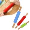 Silicone Non-Stick Rolling Pin Wooden Handle Pastry Dough Flour Roller Kitchen Cooking Baking Tool for Pasta Cookie Dough
