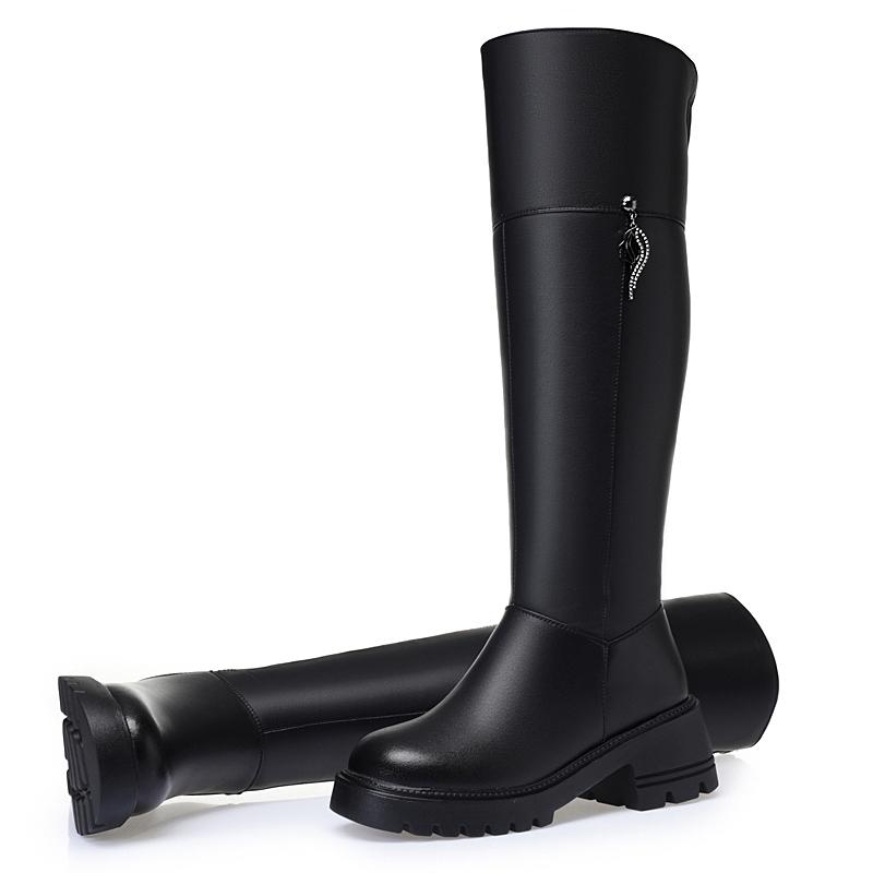 Женские сапоги выше колена, зимние сапоги из натуральной кожи, женские шерстяные сапоги на платформе и каблуке, женские сапоги