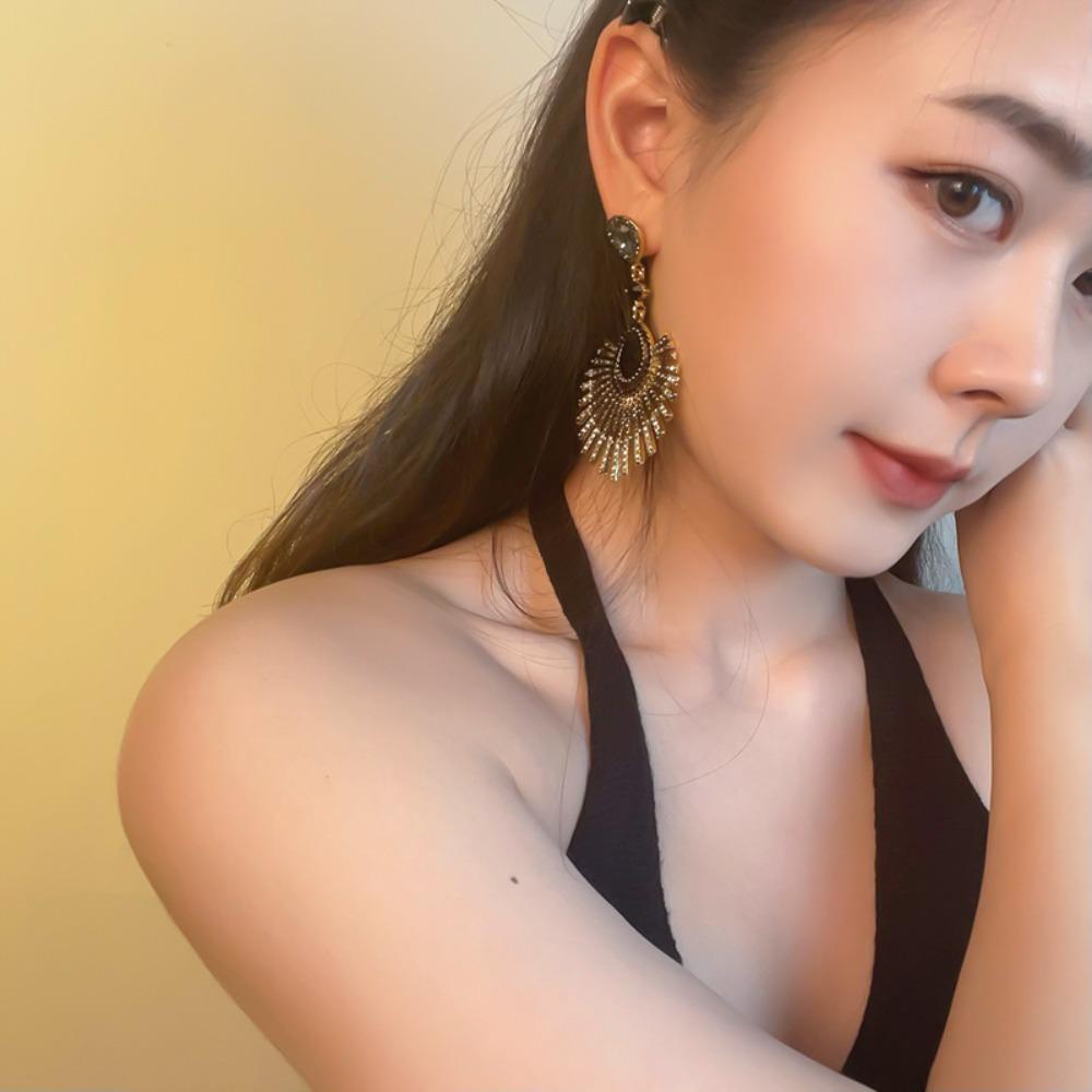 Exaggerated Tassel Dangle Earrings Light Luxury Vintage Earrings Rhinestone Peacock Earrings  Party