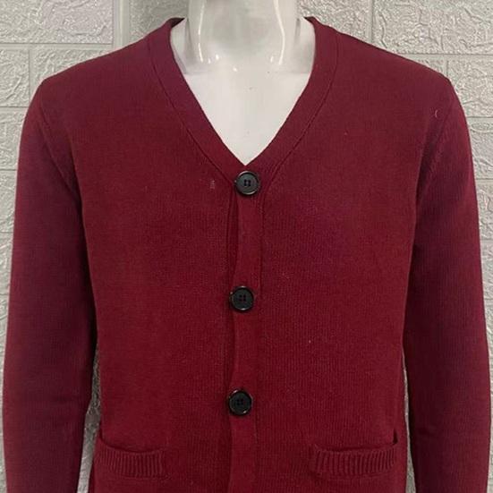 Мужской кардиган свитер V-образный вырез однотонный однобортный приталенный вязаный эластичный