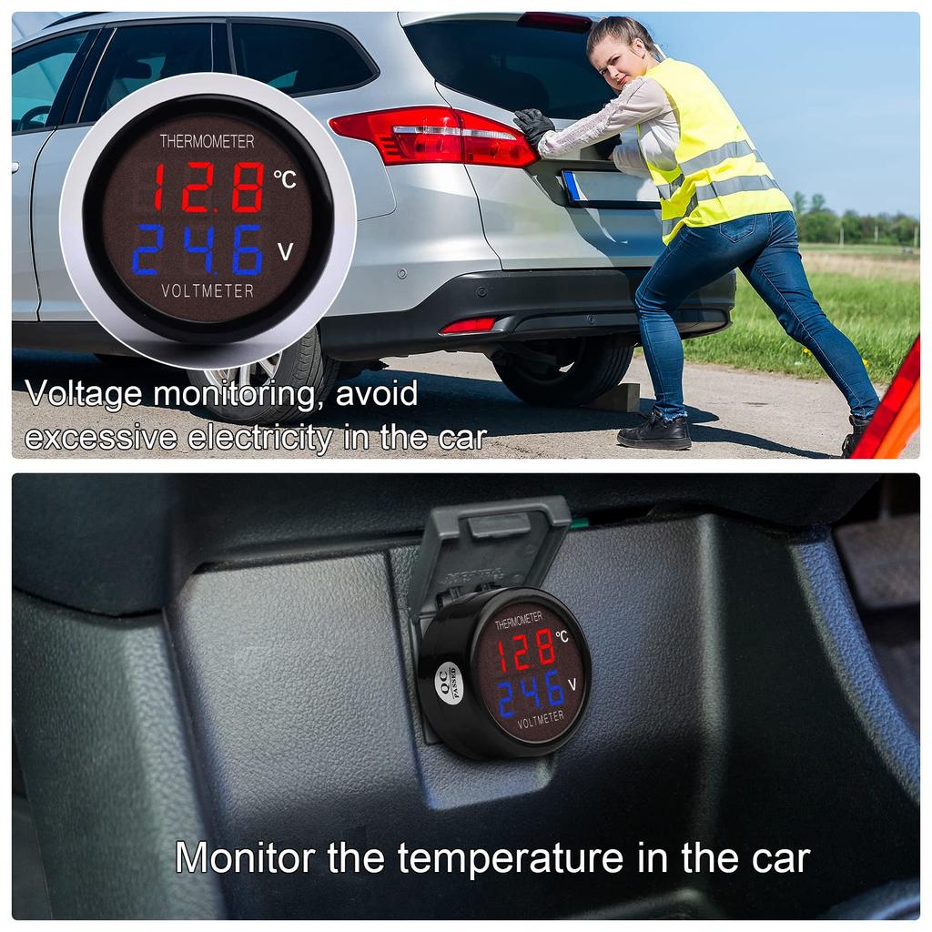DiyStudio цифровой вольтметр термометр светодиодный 2в1 автомобильный 12В/24В автомобильный аккумулятор монитор [красный синий]
