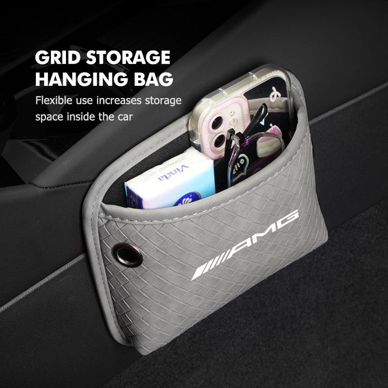 FBK3 2025 Hot Leather Grid Hanging Storage Bag Waterproof Org. w/Charging Port For Mercedes Benz AMG W202 W212 W213 W220 W221 W222 C1