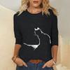 Women Autumn Tops Loose Cat Various Cats Print Causal Long Sleeve T-shirt Top Blouse