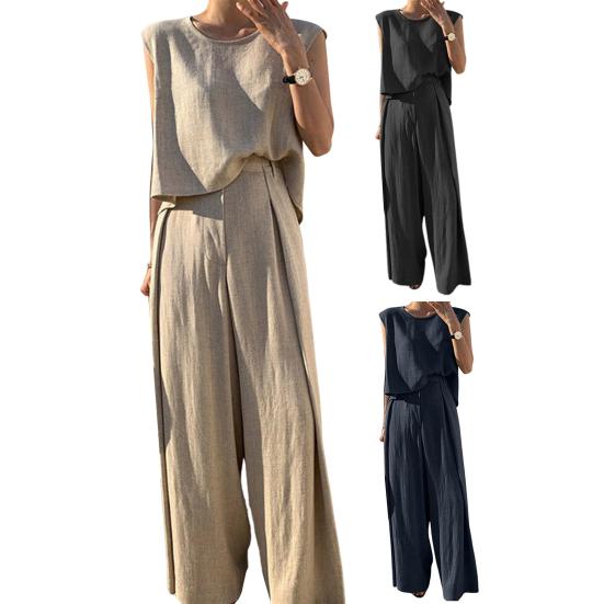 Элегантный однотонный повседневный комплект из 2 шт./компл., мягкий женский жилет с глубоким промежностью, комплект брюк, женская одежда, майка, брюки