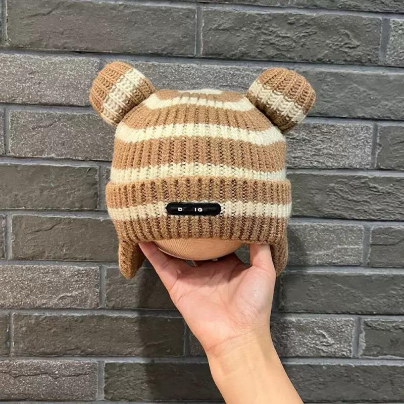 Детская шапка осень-зима полосатая шапка с ушками мультяшная детская теплая флисовая детская шапка-пуловер вязаная шерстяная шапка