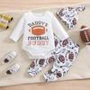 Baby Boy Football Themed Long Sleeve Cotton Bodysuit Printed Pants With Hat Outfit Set