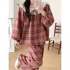 Women's Pajamas Autumn Spring Long Sleeve Soft Sleepwear Set Grid Cartoon Pyjama Woman Home Nightwear Set Cardigan