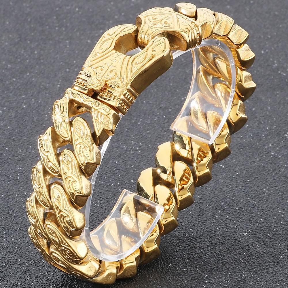 Крутой тяжелый браслет из цельной нержавеющей стали для мужчин, массивный, ширина 20 мм, тотемный стиль, цепочка, велосипедные браслеты, мужские, 4 цвета в наличии