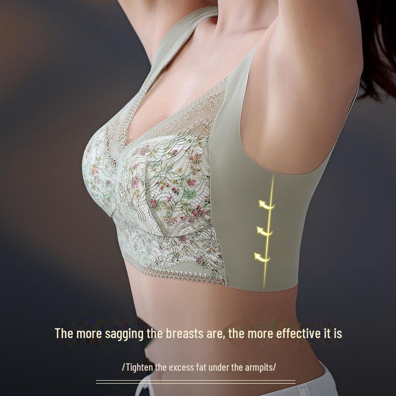 Большой ультратонкий бесшовный бюстгальтер из цветочного кружева: Регулируемая, беспроводная, антипровисающая, фиксированная чашка