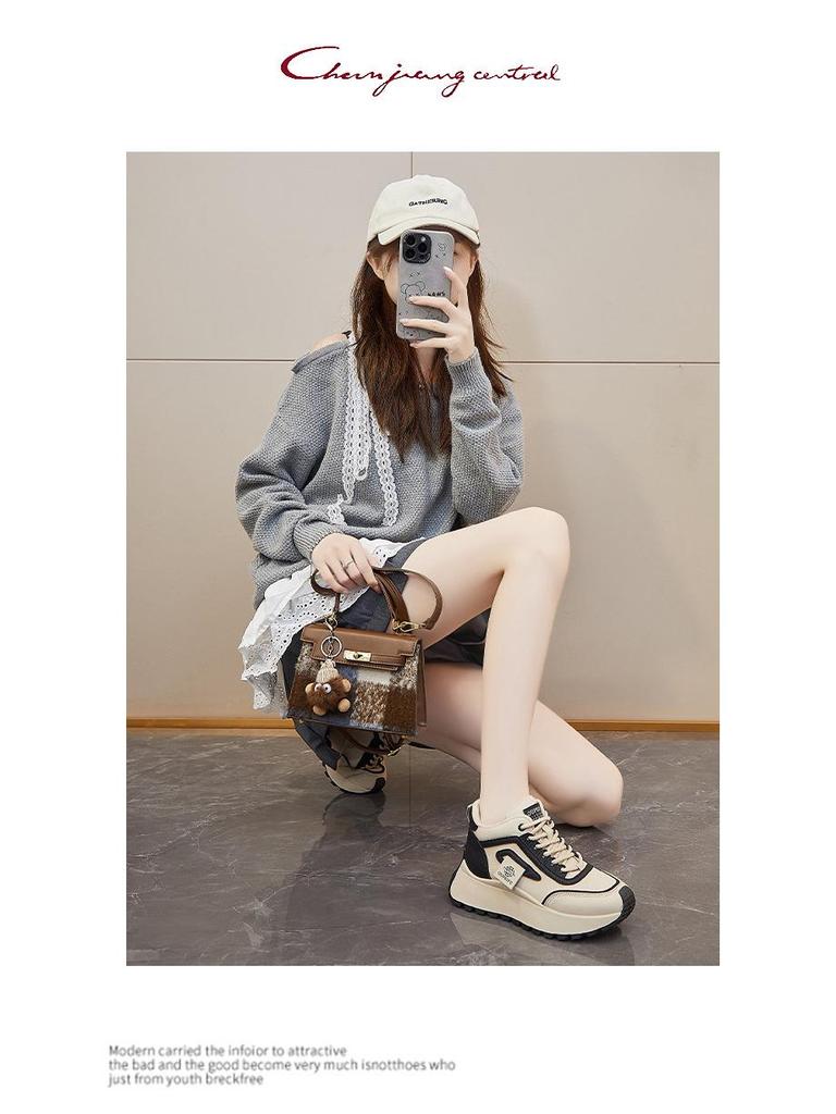 INS Корейские женские новые папины кроссовки - весна 2025 г. Кроссовки для бега и повседневной носки на толстой подошве с эффектом увеличения высоты (XFK833)