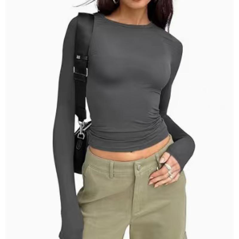 Hot Girl Slim Fit Short Base Long Sleeved T-shirt for Women, Ins Sexy and Revealing Figure, Long Sleeved Base Top for Women