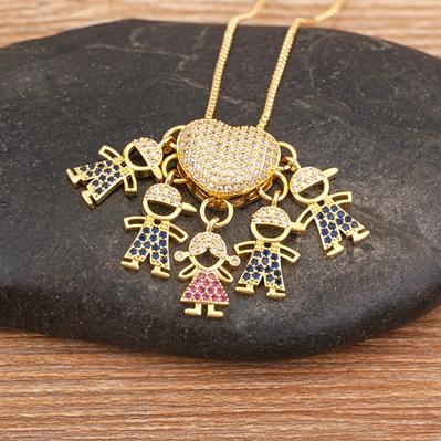 Nidin Personalized Gold Plated Boy Girl Kids Heart Pendant Zircon Necklace Mom Child Birthday Colar Mother's Day Gift Jewelry