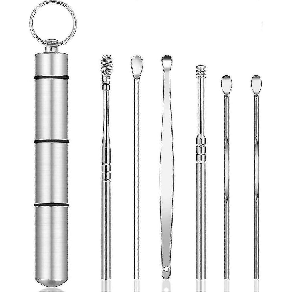Ear Wax Removal Kit, Ear Pick Tools Earwax Removal 6-in-1 Ear Cleansing Tool Set Stainless Steel Ear Curette Ear Wax Remover Tool With Keychain Box (s