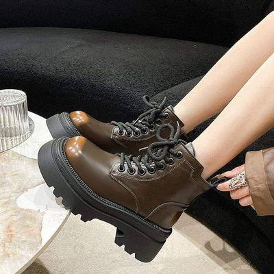 Майяр осенне-зимние ботинки Мартин женские 2025 новые британский стиль толстый каблук толстая подошва увеличивающие рост короткие ботинки бархат