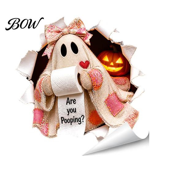 Lifelike Toilet Wall Art Halloween Bathroom Sticker, Cute Ghost Witch Cat Decal, Spooky Decorations Skeleton Are You Pooping Sticker for Decor Cartoon