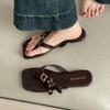 Fashion Casual Flat Women's Summer Flip-Flops 2025 New Comfortable Retro Sandals Square Toe Buckle Indoor Outside Wear Slippers Shoes