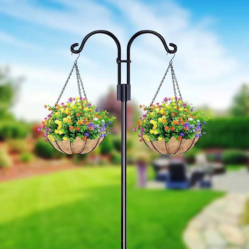 Garden Shepherd Hook: Double Hook Iron Art for Potted Plants and Decorative Lamps