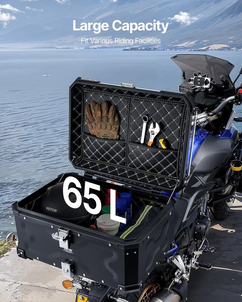 65L Motorcycle Top Case Universal Motorbike Tail Box with Leather Lining