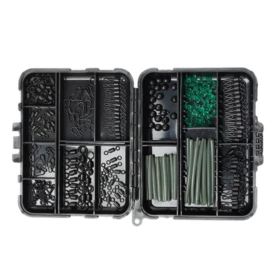 300Pcs/Set Carp Fishing Accessories Set with Storage Box Assorted Swivels Screws Pins Soft Tube Sleeve Blocking Bean Carp Fishing Gear Equipment Kit