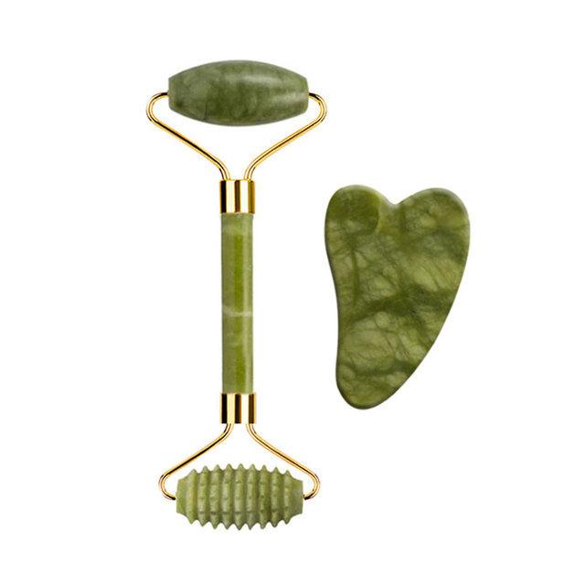 Natural Green Jade Roller Gua Sha Set Scraping Facial Massage Lifting Anti-Wrinkle Gouache Scraper Jade Massager Skin Care Tools