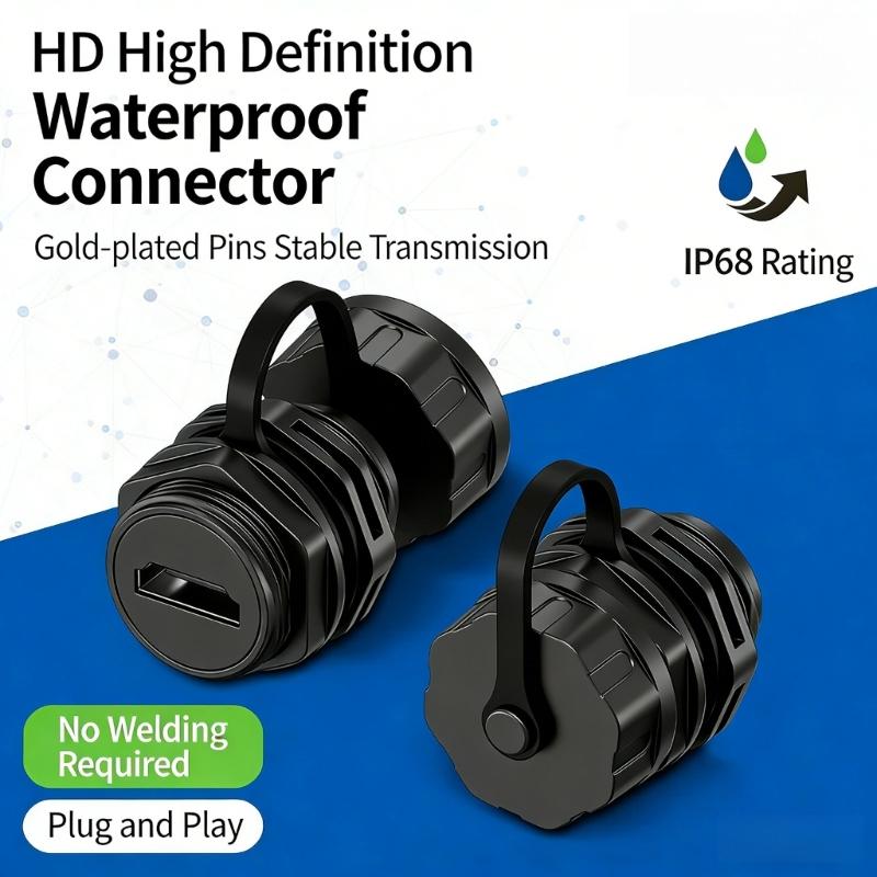 IP68 Waterproof HDTV Coupler Panel Mount Pass Through Connector Female To Female With Cover For Outdoor And Indoor Use