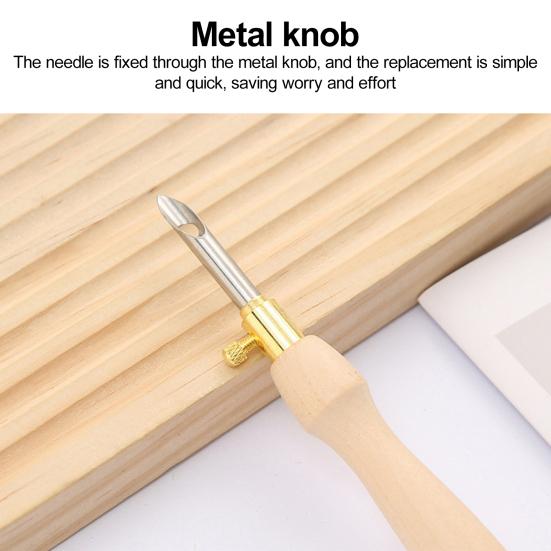 Embroidery Needle Wooden Handle Embroidery Punch Needle Pen Weaving Tool DIY Craft Stitching Applique