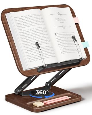 Viozon Подставка для книг, Настольная подставка для книг, Вращение на 360 градусов, с углублением для ручки, Бесступенчатая регулировка высоты, Складная, Устойчивая, Стильная, Держатель для книг, Планшет