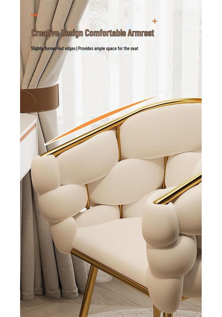 Light Luxury Cream Style Makeup Chair with Cute Backrest – Ideal for Girls' Bedroom & Live Streaming
