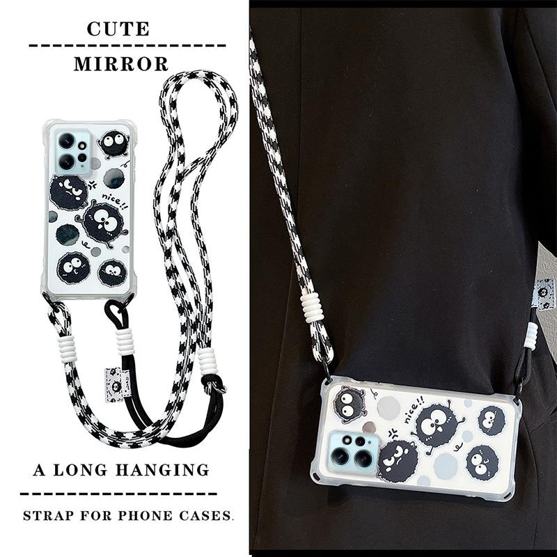 KEYSION Чехол для телефона с ремешком через плечо для Redmi Note 12 Pro 5G, милый мультяшный длинный шнурок, зеркальный противоударный чехол для Redmi Note 12 4G