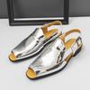 Summer Men's Gladiators Gold Silver Peep Toe Belt Buckle Leather Casual Shoes Breathable Beach Sandals Outdoor Slippers
