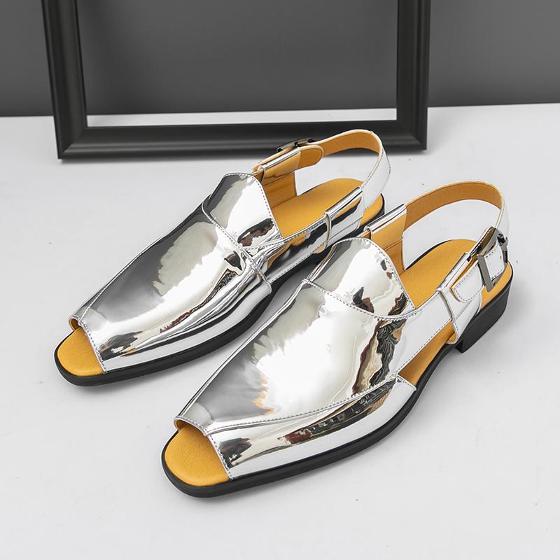 Fashion Summer Men Business Sandals Gold and Silver Casual Comfortable Driving Trip Beach Shoes Outdoor Sandals Men Size 38-46