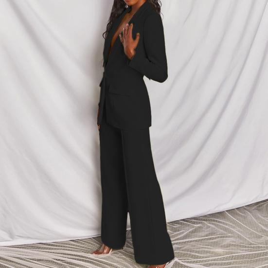 Женские костюмы-двойки с блейзером, деловой кэжуал, блейзер на одной пуговице, брючный костюм с широкими штанинами, профессиональные комплекты для работы в офисе