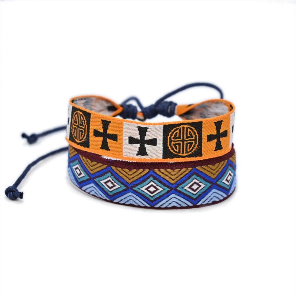 Этнический стиль Браслеты из тесьмы Многоцветные плетеные браслеты Подарки Тканевый художественный браслет Унисекс
